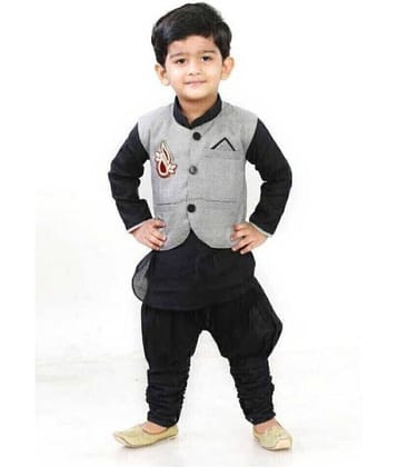 hrr Boys Cotton Blend Silver Kurta Pyjama Set ( Pack of 1 )
