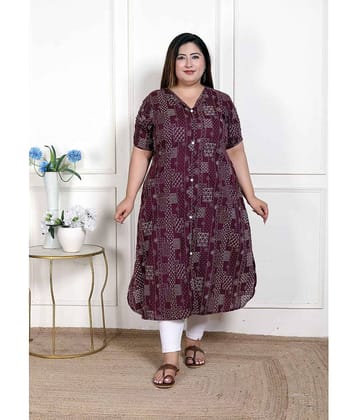 miravan Women Cotton Printed A-line Kurti ( Maroon )