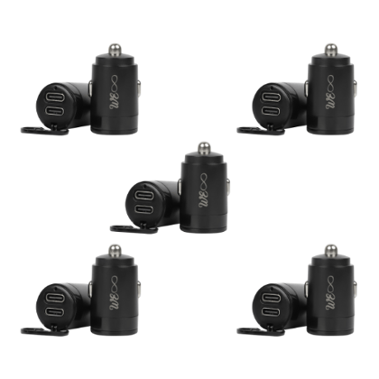 Walta Elite PANACHE 7 Car Charger with Type C to C Cable (65W/2 TYPE-C PORT), Car Charger with Dual Output- Black (Pack of 5)