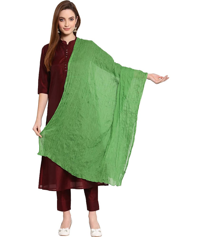 Anekaant Green Solid Cotton Stoles ( Pack of 1 )