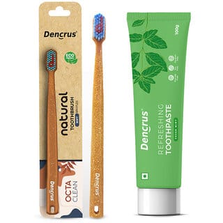 DENCRUS Bamboo Octa Clean Toothbrush  Natural Mint Toothpaste Combo  Mint Freshness  Gentle Clean Combo