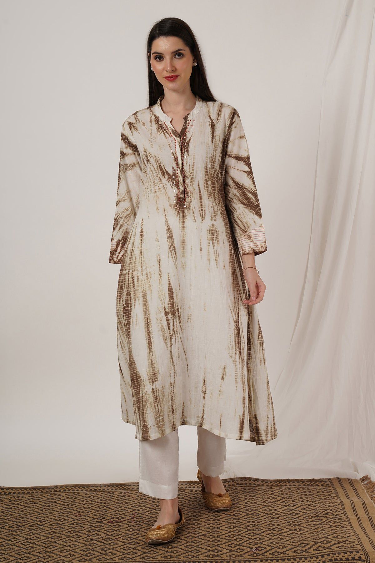 Brown Tie Dye Kurta set of 2-XL