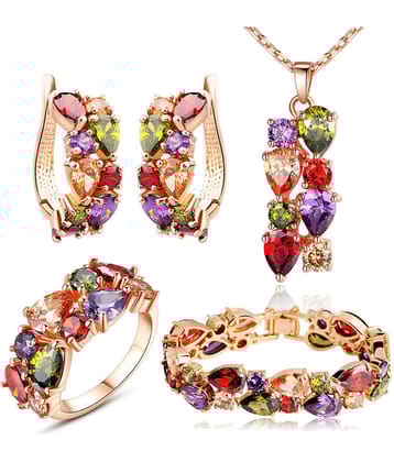 YouBella Jewellery Set Multi-Color AAA Swiss Zircon Rose Gold Crystal Necklace Pendant Ring Bracelet Bangle and Earrings Jewellery Combo for Girls and Women (Pendant, Earrings, Ring and Bracelet)