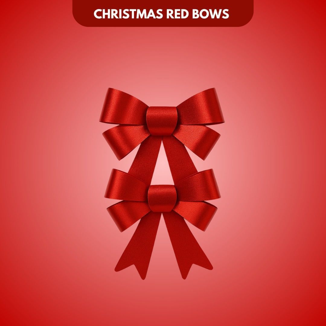 Red Bows for Christmas Decorations - Set of 2