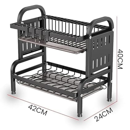 2-Tier Dish Drying Rack with Cutting Board Holder and Knife Holder