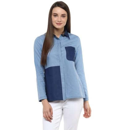 Women's Denim Patch Work Long Sleeves Regular Top (Blue, S)-PID55873 Women's Denim Patch Work Long Sleeves Regular Top (Blue, S)-PID55873