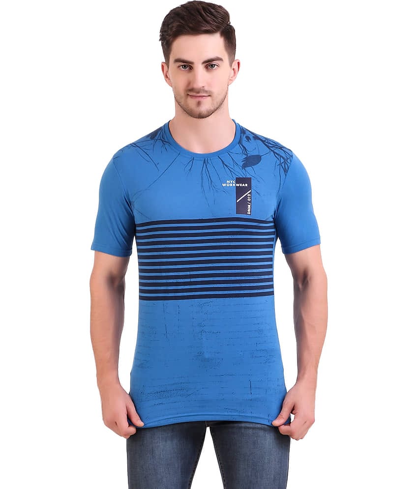 Bravezi Pack of 1 Cotton Blend Slim Fit Men's T-Shirt ( Blue )