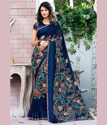 Yashika Georgette Printed Regular Saree With Unstitched Blouse Piece ( Blue )