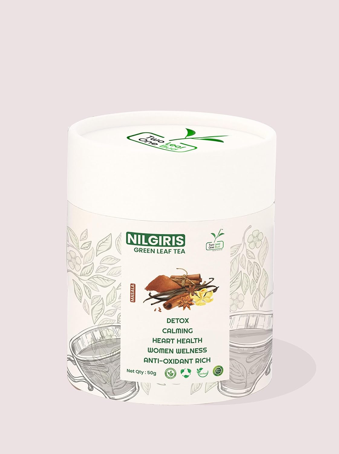 Two Leaf One Bud Nilgris Green Leaf Tea - Masala 50 Gms