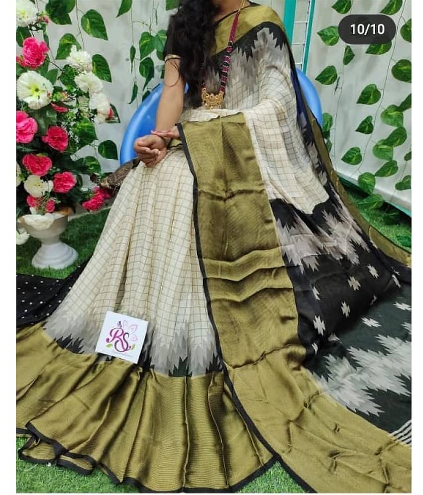 Bhuwal Fashion Chiffon Printed Saree With Unstitched Blouse Piece ( Black )