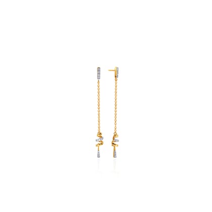 Senco Gold Dangling Swirl Diamond Earrings (1.6 gram / 0.21 Ct / GH-VS / 14K Yellow Gold)