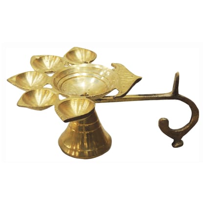 Brass Table Decor Oil Lamp Deepak 5 Wicks  - Classic Brass Deepak for Puja Rituals, Height : 2.1 Inch (FMAS317 A)