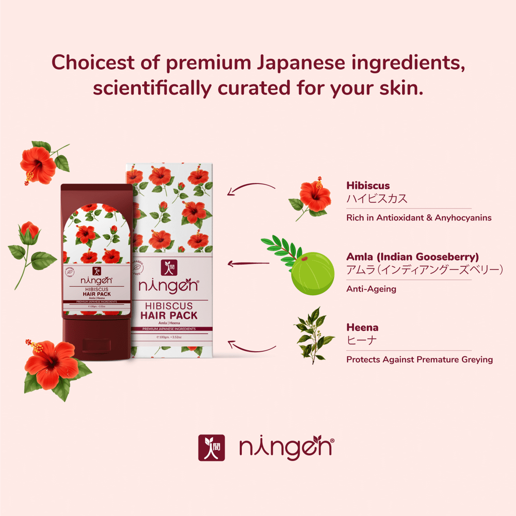 Ningen Hibiscus Hair Pack I Goodness of Amla and Heena Extracts I Dermatologically Tested, Paraben Free I Removes Dandruff and Prevents Greying I 100g