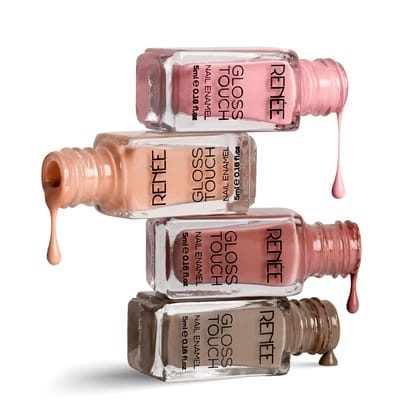 RENEE Gloss Touch Nail Paint Set of 4, Quick Drying Nail Polish, Glossy Gel Finish Nail Kit, Highly Pigmented & Long Lasting Enamel, Chip Resistance 5ml Each Gift Set for Women N02 Everyday Nudes RENEE Gloss Touch Nail Paint Set of 4, Quick Drying Nail P