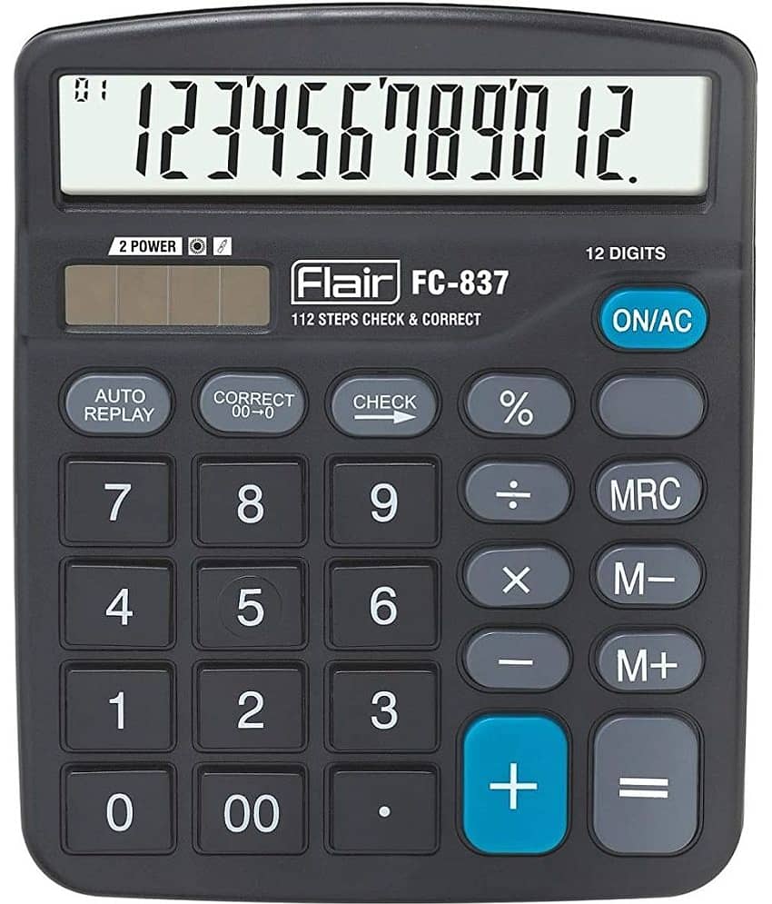 Flair 8901765144218 Fc-837 Basic Calculator For Home & Office Use (Black) Financial Calculator (12 Digit)