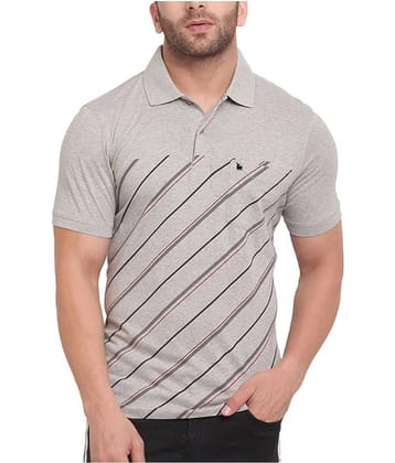 BULLMER Pack of 1 Cotton Regular Fit Striped Half Sleeves Men's Polo T Shirt ( Grey )