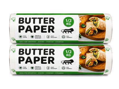 Food Grade Butter Paper Roll | 1/2 Kg | Greaseproof Baking & Food Wrapping Paper | Heat Resistant Cooking Paper Roll, Pack of 2