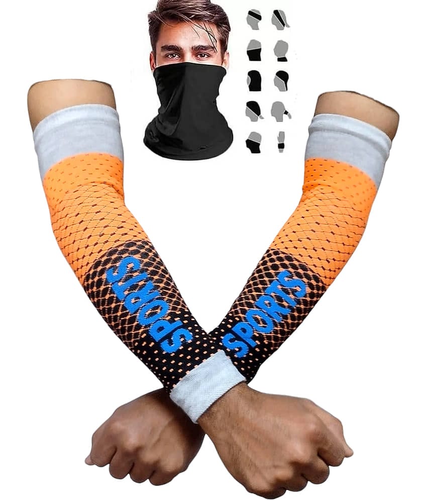 Combo of Unisex Motorcycle Riding Bandana and Cotton Sports Arm Sleeves (1 Black Bandana and 1 Arm Sleeves)