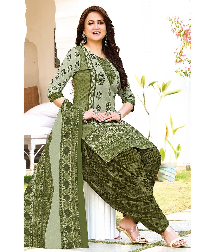 shree jeenmata collection Women Cotton Printed Straight Kurti With Patiala Salwar ( Green )