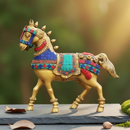 Brass Running Horse Statue | Symbol of Speed & Success Brass Decor Idol, Height : 11 Inch (ANMAS207 A)