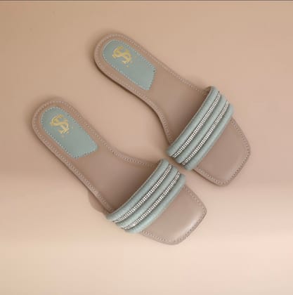 Pastel Green Lacey Diamantine Flats-35
