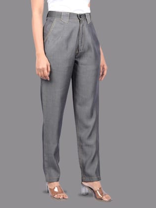 Denim pant for women western wear pant and party wear stylish pants Grey Cotton Denim Silk Pant (OTL-PNT-1003)-Grey / S