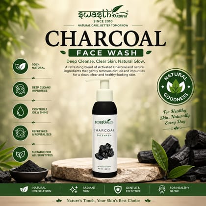 Swasth Arogya Charcoal Face Wash || Cleanser || Whiteheads || Dead Skin Cells || Toner || Pack Of 1 Bottle Activated Charcoal Face Wash (200ml.)