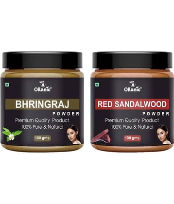Oilanic 100% Pure Bhringraj Powder & Red Sandalwood Powder -Skin Hair Mask 200 g Pack of 2