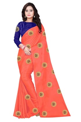 Blooming Peach Colored Festive Wear Embroidered Sana Silk Sari