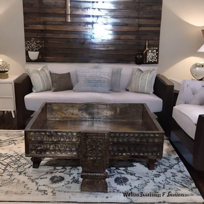 Antique Wooden Square Coffee Table | Wooden Chakki Table Rustic Grinder Table