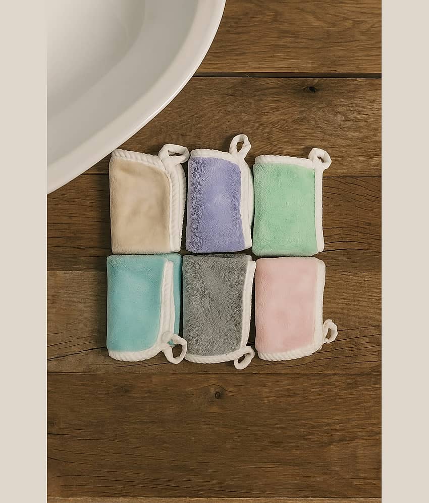 Satisfyn Microfibre Solid Face Towel 451-500 GSM ( Pack of 6 ) - Multicolor