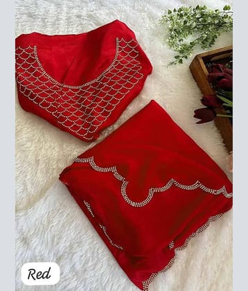 Shivadit ethnic Georgette Cut Outs Saree With Unstitched Blouse Piece ( Red )