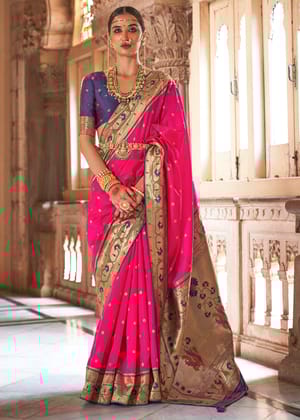 Rani Pink Woven Paithani Silk Saree