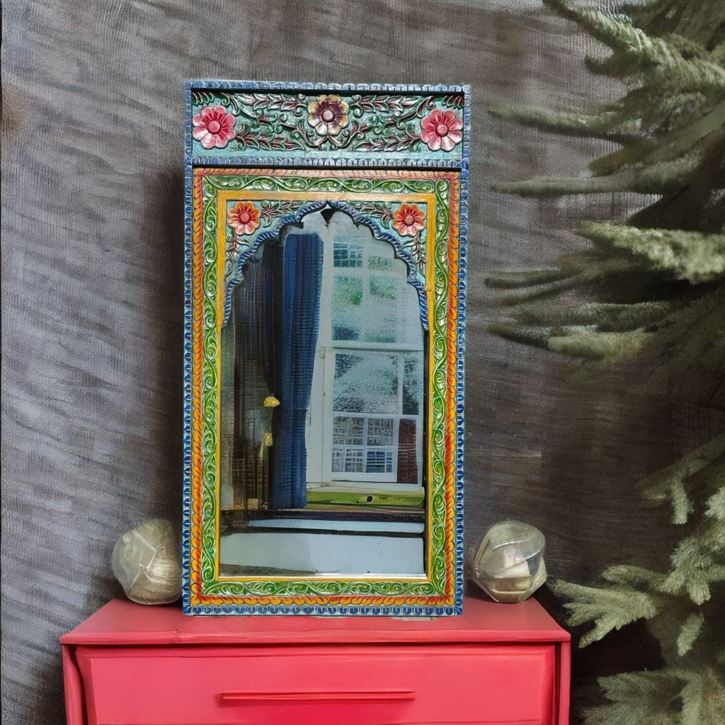 Hand-Painted Wooden Carved Mirror Living Room Decor