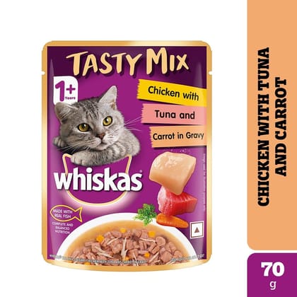 Whiskas Tasty Mix Chicken with Tuna and Carrot Adult (1+ Years) Wet Cat Food 70g