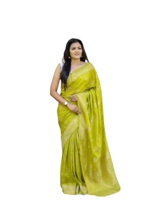 Women's Soft Lichi Silk Printed Saree With Unstitched Blouse 5.5Mtr (Green)-PID63671