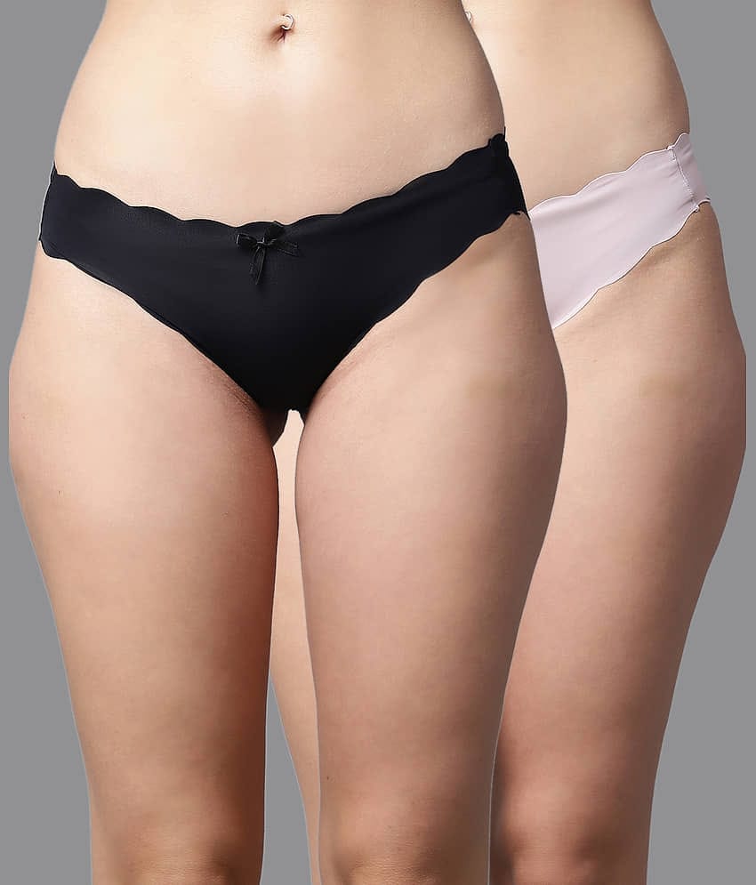 PrettyCat Pack of 2 Polyester Solid Women's Bikini ( Black )