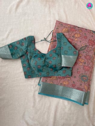 Onion Pink Floral Crushed Tissue Silk Saree with blouse-S