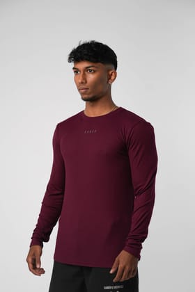 Ribbed Long Sleeve T-Shirt [Wine]-XS