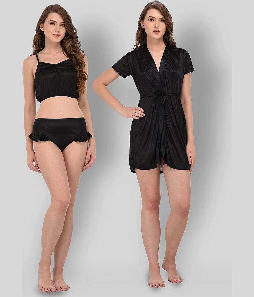 You Forever - Black Satin Women's Nightwear Robes ( Pack of 2 )