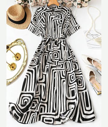 Sheetal associates Women Polyester Printed Fit & Flare Dress ( Black )