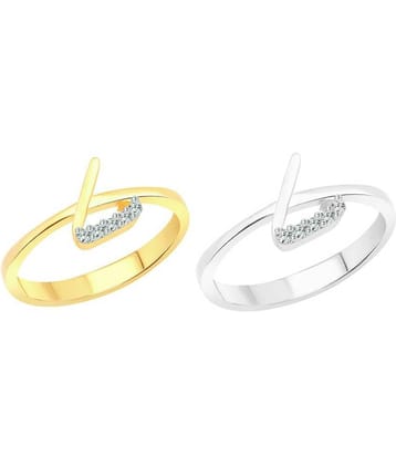 Vighnaharta Love ''L'' Letter Selfie (CZ) Gold and Rhodium Plated Alloy Combo Ring Set for Women and Girls- [VFJ1184FRSLF8]