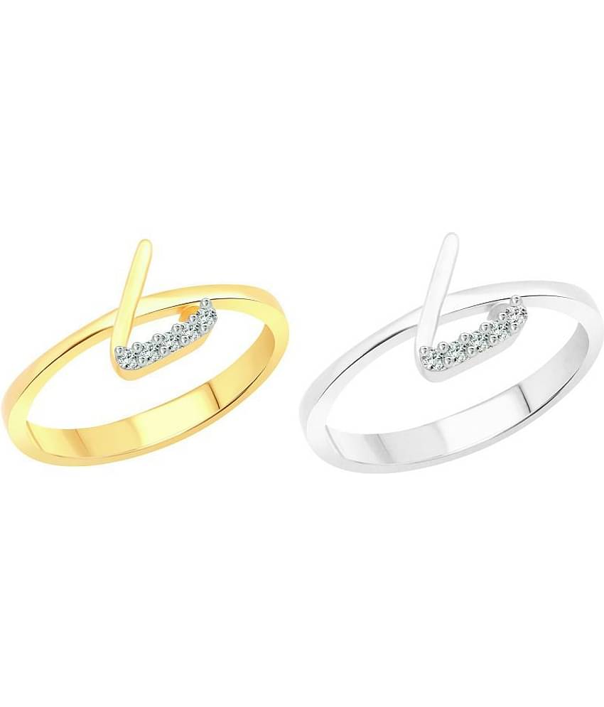 Vighnaharta Love ''L'' Letter Selfie (CZ) Gold and Rhodium Plated Alloy Combo Ring Set for Women and Girls- [VFJ1184FRSLF8]