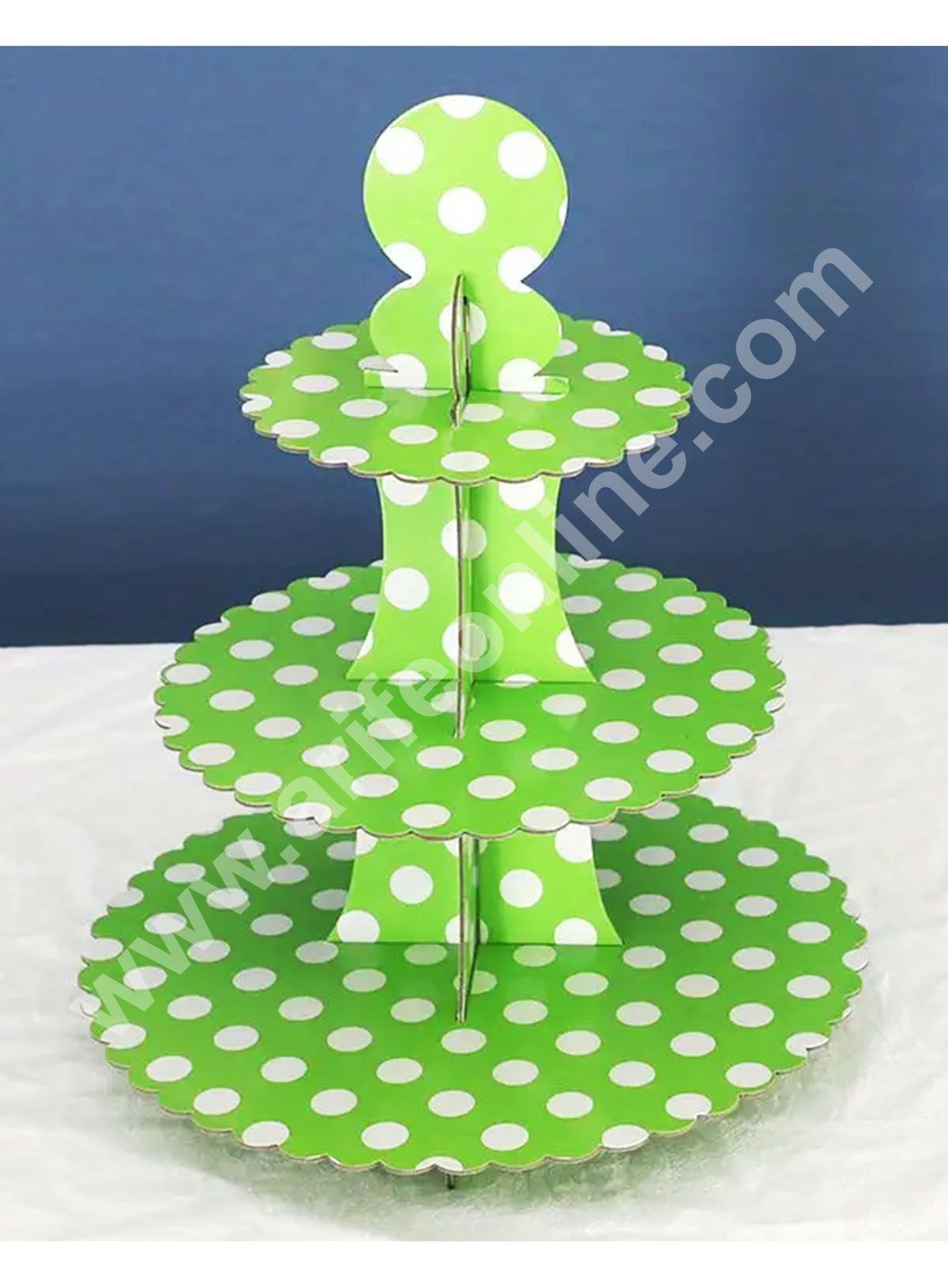Cake Decor™ 3 Tier Large Polka Dots Printed Round Cardboard Cupcake Stand-GREEN