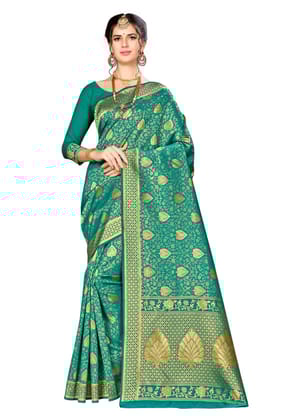 Generic Women's Banarasi Silk Saree with Blouse (Green, 5-6 Mtr)