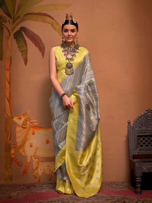 Grey Pure Soft Silk Handloom Weaving Saree