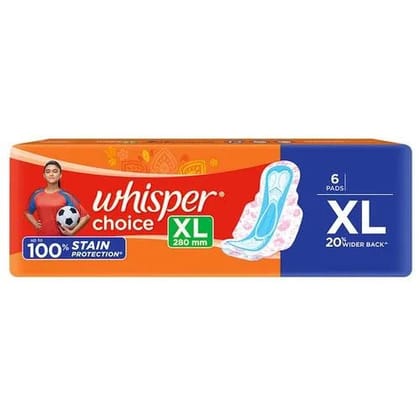 Whisper Choice Sanitary Napkins - XL, Ultra With Wings, 6 Pcs