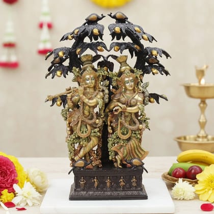 Brass Radha Krishna Idol With Tree - Traditional Religious Showpiece, Height : 37 Inch (BSMAS828 D)