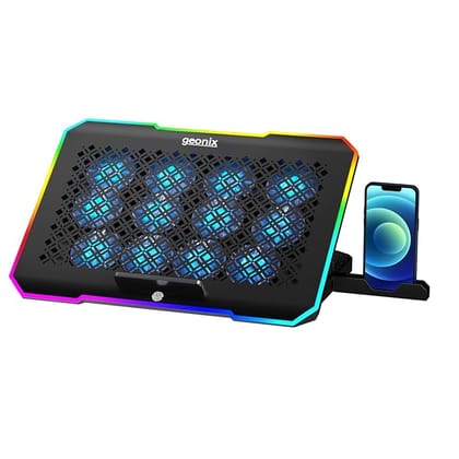 Geonix Ergo 3 Gaming Laptop Cooling Stand with 10 RGB Lights, 12 Quiet Fans for 15.6-18 Inch Laptops, Smart Touch, 5 Stand Adjustable Point, PC Notebook Heat Dissipation (Black)