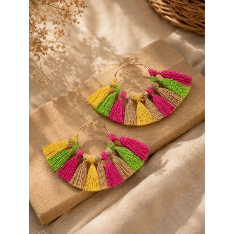 MULTICOLOUR MACRAMÉ TASSEL EARRINGS